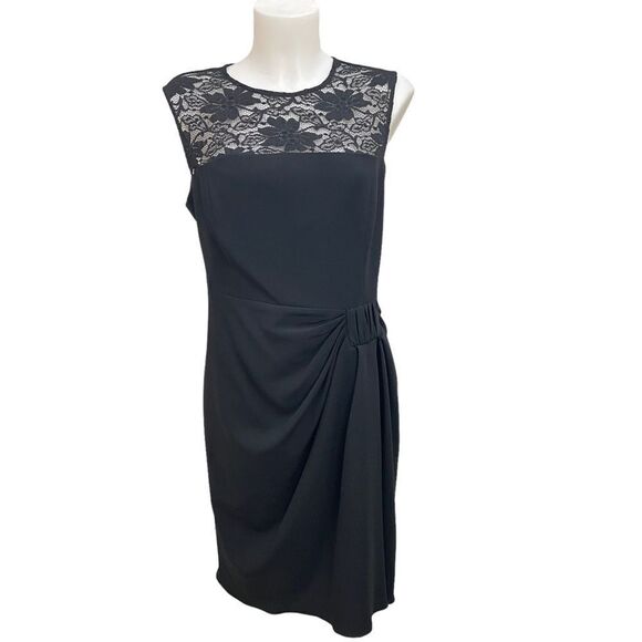 Rickie Freeman for Teri Jon Black Cocktail Lace Ruched‎ Side Formal Dress sz 12 - Picture 1 of 8